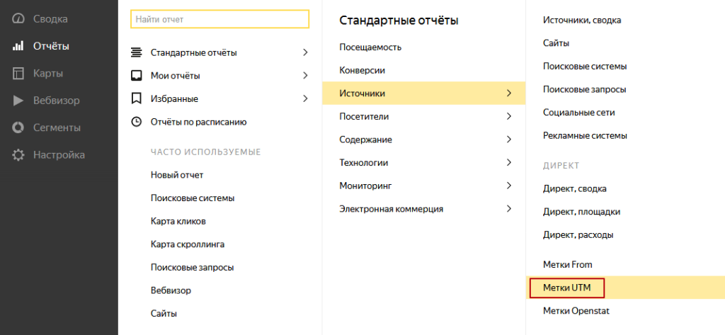 Где находятся UTM метки в Яндекс Метрике